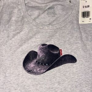 Levi's Light Gray Tee with Black Cowboy Hat Design